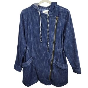 CAbi 5100 Anorak Indigo Blue Denim Asymmetrical Zipper Hood Jacket Womens Medium